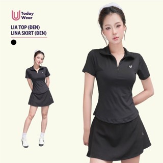 Set bộ đồ thể thao nữ pickcleball tennis áo Lia Top đen chân váy Lina Skirt đen Today U Wear thoáng mát có quần bảo hộ