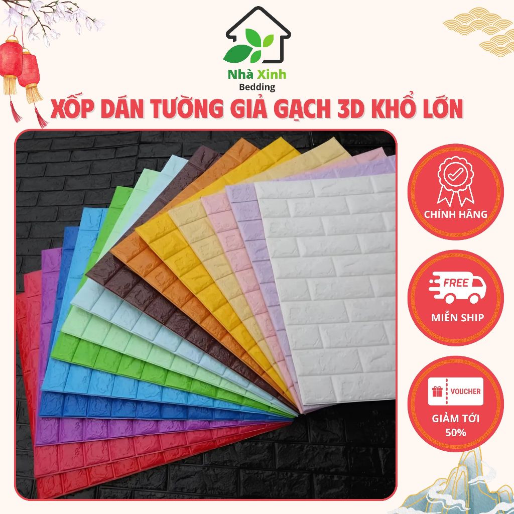 Xốp dán tường Giả gạch 3D Khổ Lớn 70x77cm đủ màu dày 3mm đa dạng màu sắc