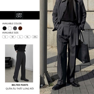 Quần âu ống suông rộng tôn dáng ARMCEO kèm dây lưng cách điệu, chất liệu chéo nhật thoáng mát- AD05
