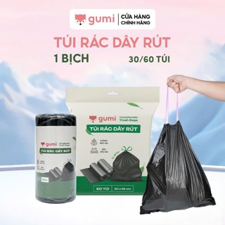 Túi rác Gumi túi đựng rác có dây rút tự phân huỷ bịch size 50x55cm/65x78cm túi đen đựng rác có quai