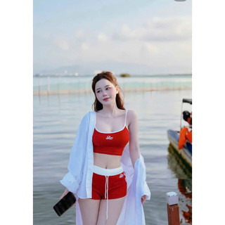  Set Bộ Đồ Bơi Đùi 2 Dây Viền Sọc Quần Đùi Lưng Thấp C Thể Thao Cá Tính Bikini Tập Gym Chạy Bộ Thun - Thời Trang Nữ 