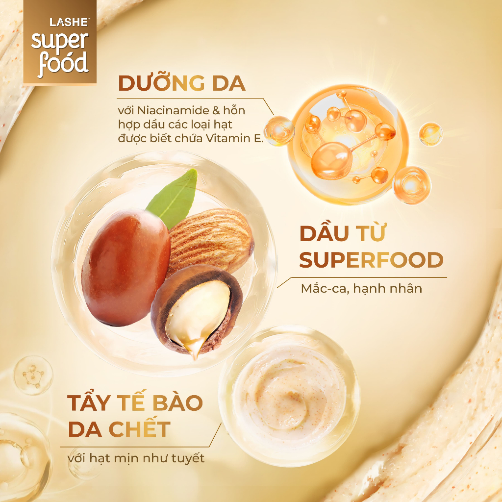 Kem Tuyết Tẩy Tế Bào Chết LASHE SUPERFOOD Dưỡng Sáng Da Hương Quả Mọng 240G / Hương Bánh Nướng 220G | BigBuy360 - bigbuy360.vn