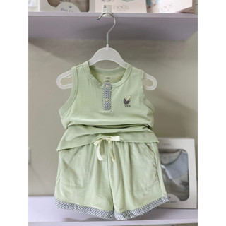 Nous - [ SALE Xả kho ] Bộ ba lỗ hè chất đanh mát 2 màu xanh, kem cho bé