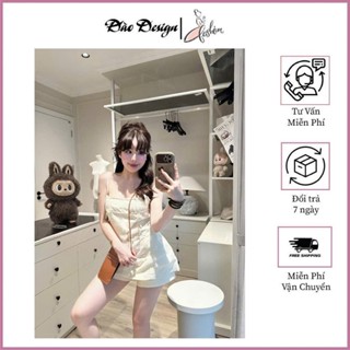 Set bộ đồ 2 chi tiết áo 2 dây cup ngực dáng babydoll hoạ tiết hoa ren nổi mix quần short Đào design tiểu thư