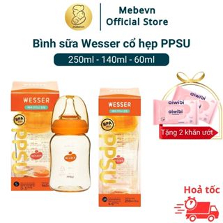Bình Sữa Wesser Cổ Hẹp PPSU cao cấp, Bình Sữa Wesser Chính Hãng 60ml 140ml 250ml công nghệ Korea