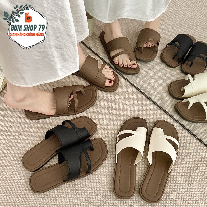 Dép Nữ Xỏ Ngón Đế Thấp Chất Liệu Nhựa PVC Mềm Êm Chân, Dép Lê Đế Bệt Phối Quai Ngang Kiểu Mới