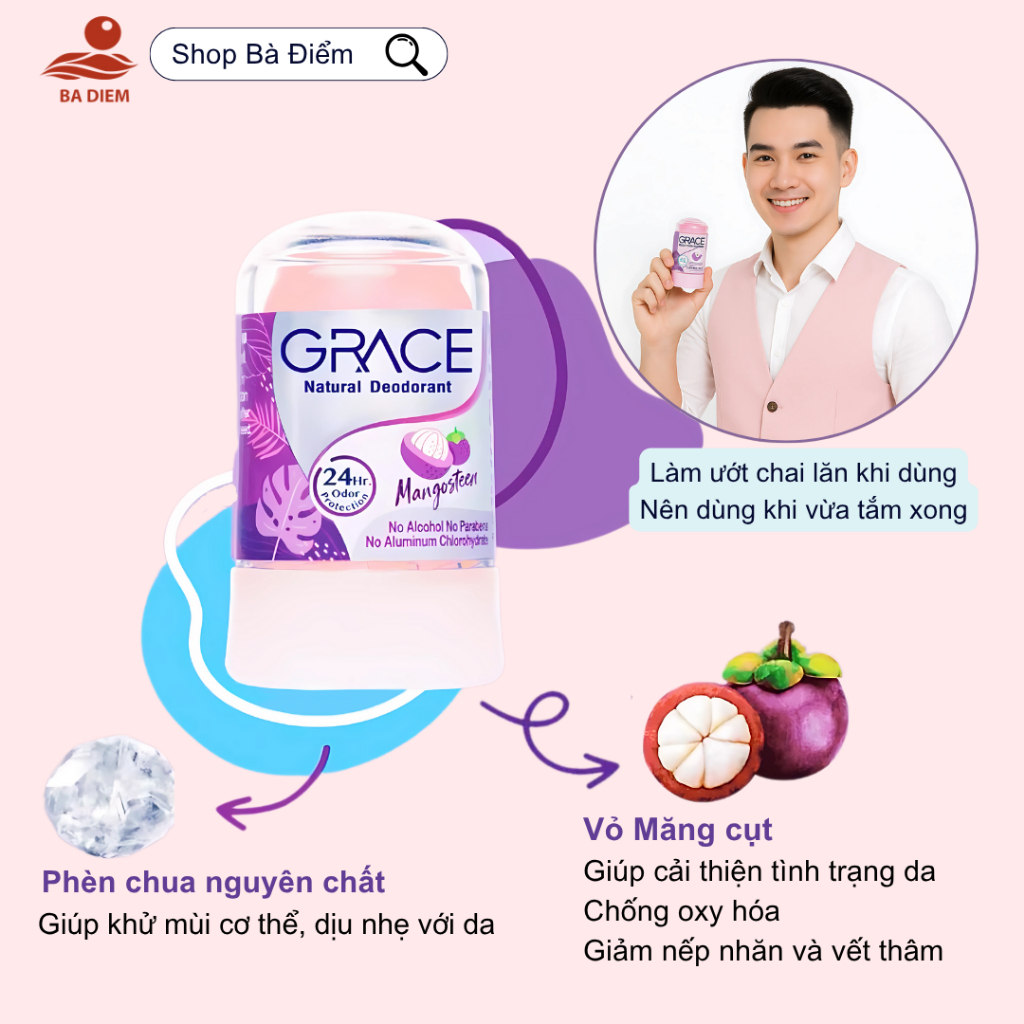 Lăn khử mùi phèn chua tự nhiên Thái Lan Khử mùi hiệu quả, Lăn Nách Đá Khoáng Thái Lan Lăn Nách Khử M