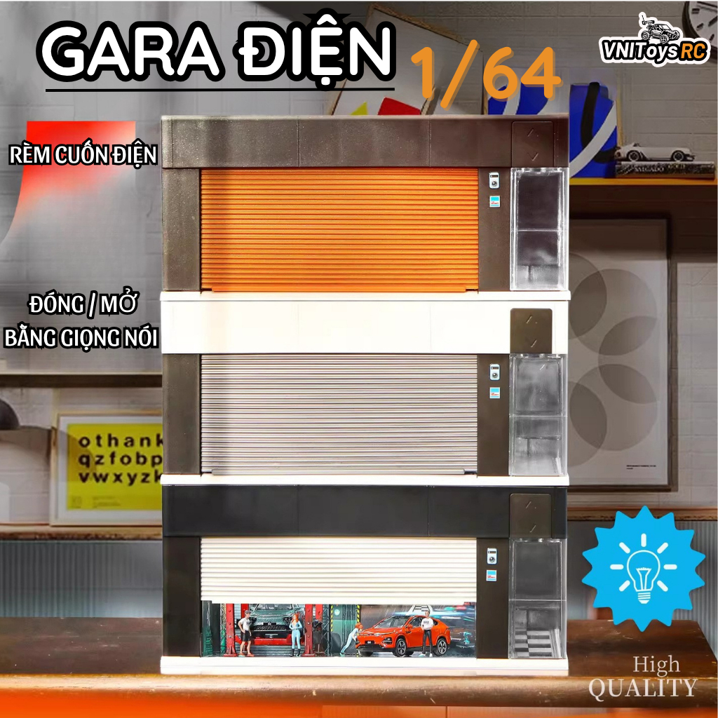 Gara Mô Hình 1:64 Có Đèn – Cửa Cuốn Tự Động Điều Khiển Giọng Nói, Dùng Pin Sạc, Nhà Để Xe Mô Phỏng M