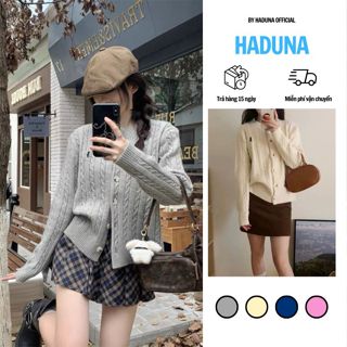 ( Sẵn ) Áo Khoác Cardigan Len Vặn Thừng Khuy To Thêu Họa Tiết Con Ngựa Thời Trang Cho Nữ HADUNA