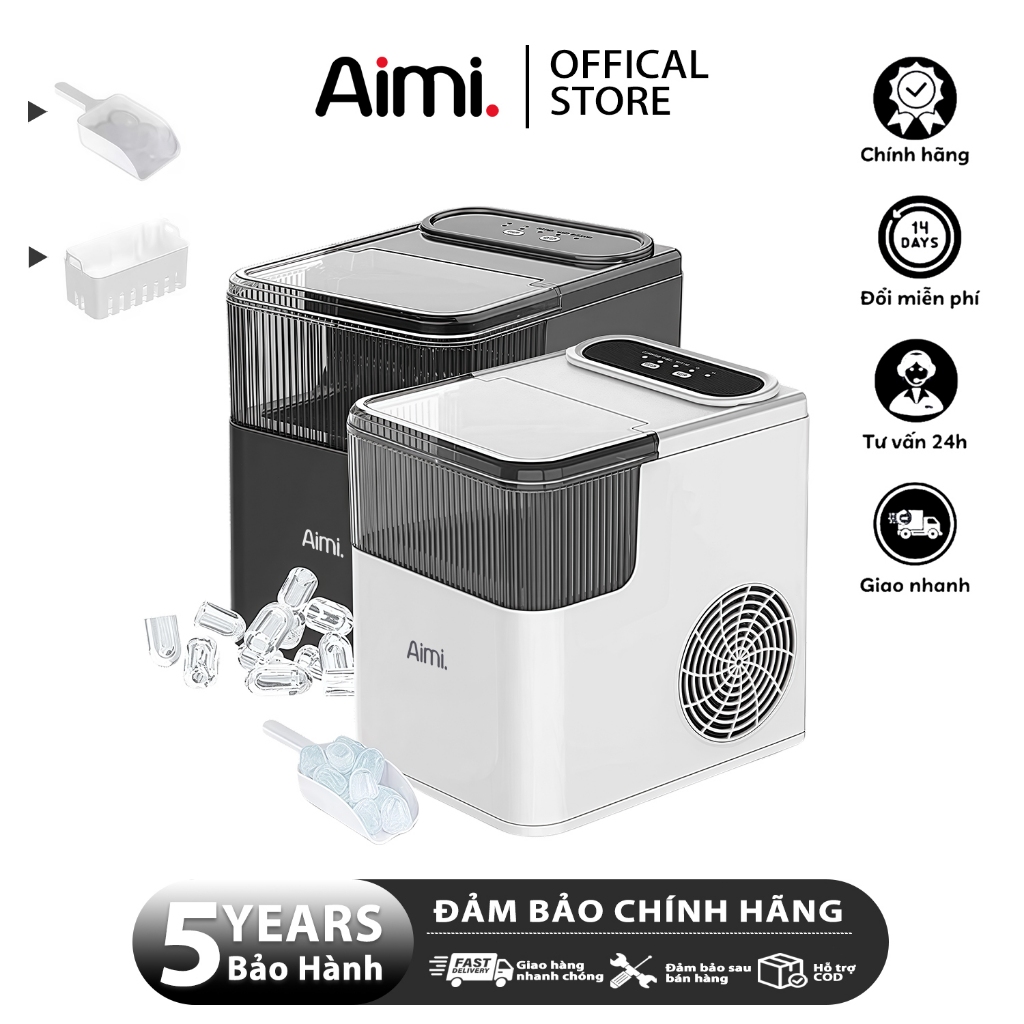 Máy Làm Đá Viên Tự Động Siêu Nhanh Công Suất 12Kg/Ngày, 6-8 Phút Nút Cảm Ứng, Máy Làm Đá Mini