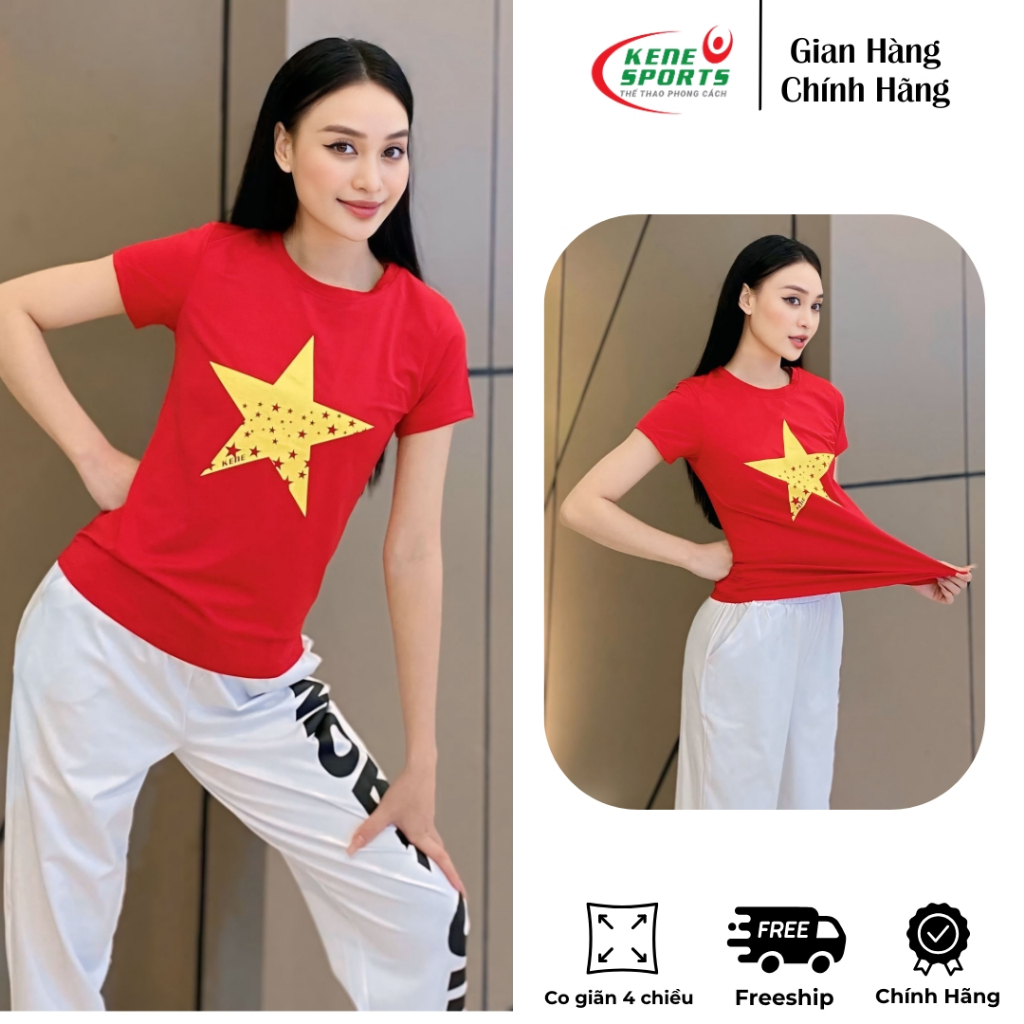 Áo cờ đỏ sao vàng Nữ thời trang chất liệu cotton co dẵn 4 chiều, thấm hút tốt Kene Sports