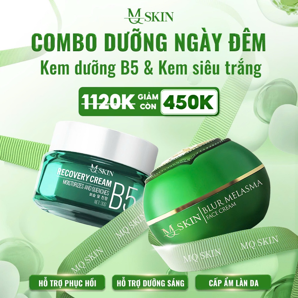 Combo Kem Dưỡng B5 và Kem Dưỡng Trắng MQ SKIN giúp dưỡng trắng da, phục hồi da