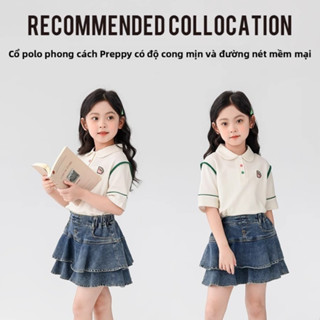 Áo Polo Nữ Tính Cho Bé Gái 3-14T Hè 2025: Áo Thun Cổ Bẻ Cotton 100% Kiểu Hàn Quốc - Hàng Mới Hot