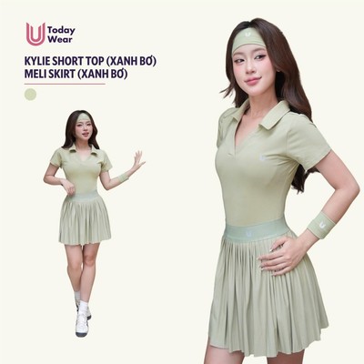 Set bộ đồ chơi pickleball nữ xanh bơ áo Kylie Short Top mix chân váy Meli Skirt Today U Wear