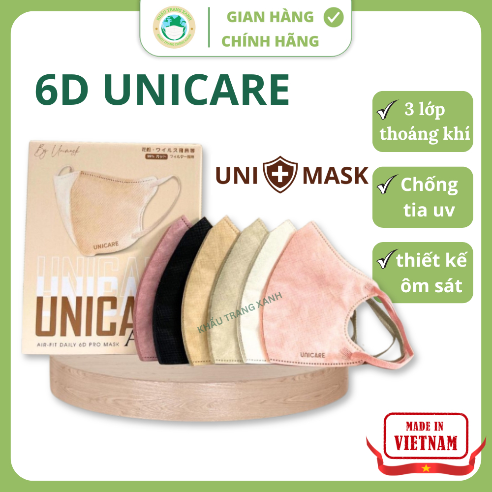 [Set 50 Chiếc] UNICARE Khẩu Trang 6D Pro Mask Airfit Cao Cấp Dây Bản To, 3 Lớp Kháng Khuẩn 5D MASK