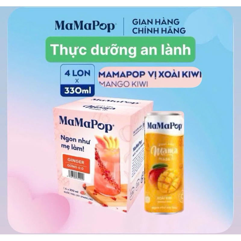 NƯỚC TRÁI CÂY SPARKLING MAMAPOP VỊ XOÀI KIWI (330mlx4lon) - NGON NHƯ MẸ LÀM ❤️