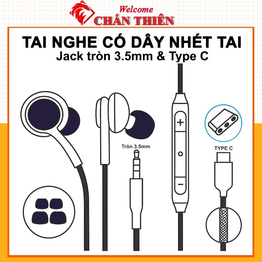 Tai Nghe Có Dây Nhét Tai Jack 3.5mm & Type-C,Tương Thích Điện Thoại Samsung Xiaomi Oppo Realme Vivo
