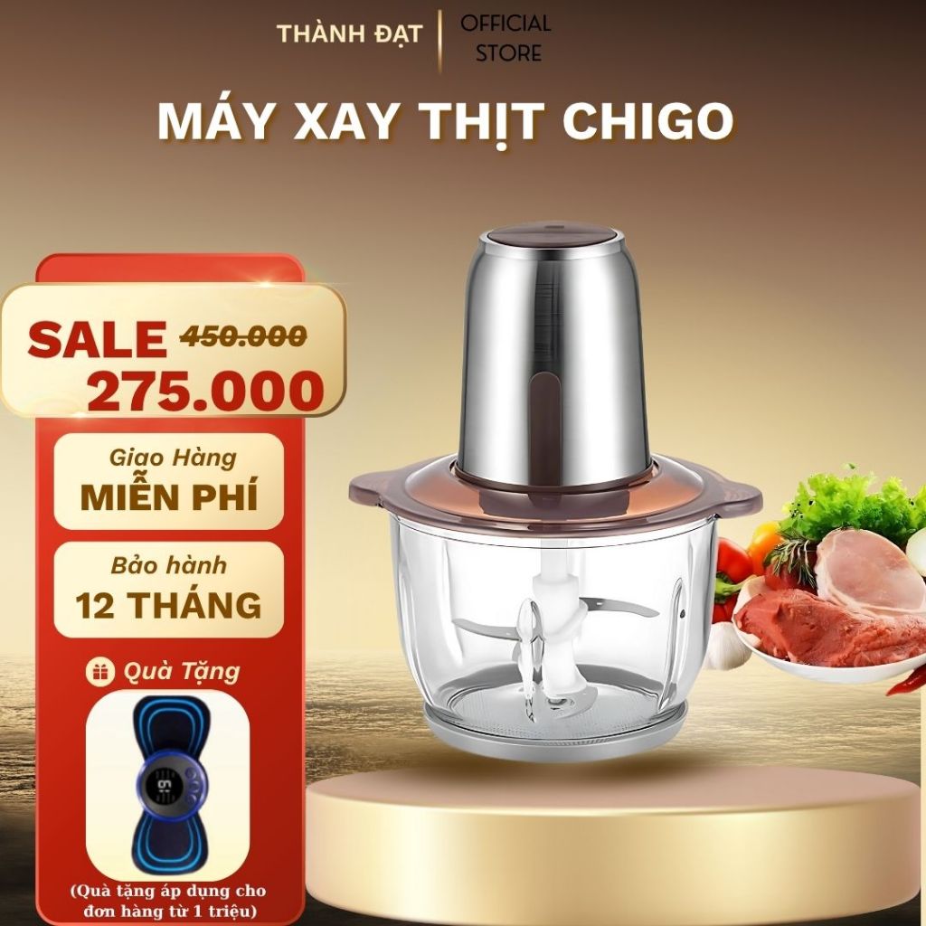 Máy Xay Thịt Chigo cao cấp, Máy Xay đa năng 4 Lưỡi dao Công Suất Lớn 300W Dung Tích 1,8 Lít