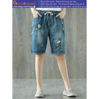  Quần lửng nữ jean lưng thun mài thêu GLQ107 Cuocsongvang 