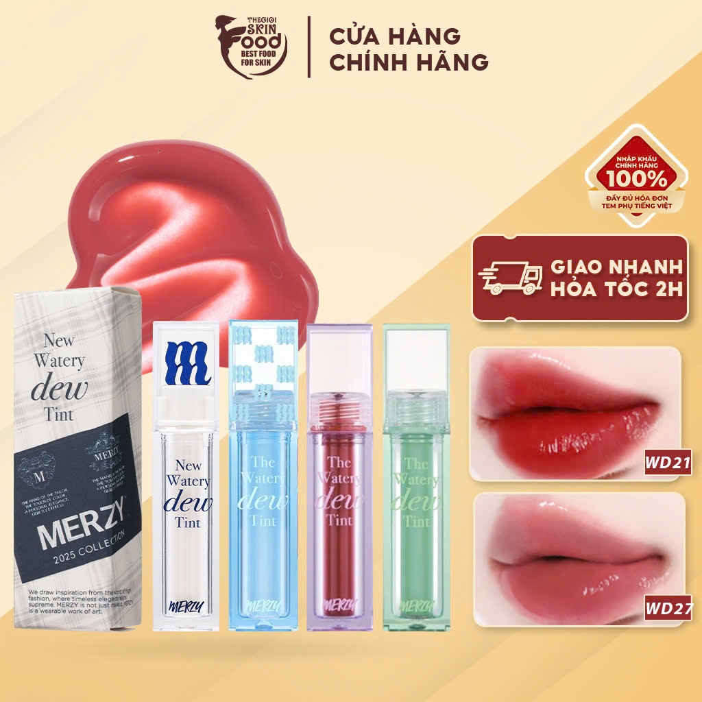 [Merzy New Dew] Son Tint Bóng Merzy Dạng Thạch Lâu Trôi, Môi Ẩm Mịn The Watery Dew Tint 4g ThegioiSk