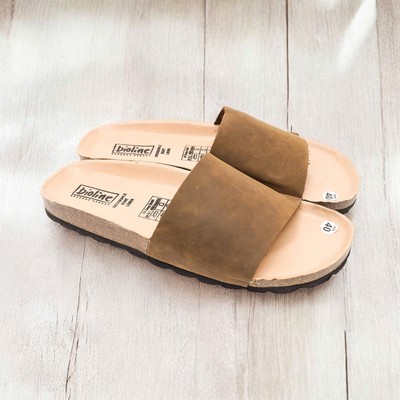 ( Lót Chống Nước )Dép Birken Đế Trấu BIOLINE Official Thiết Kế Unisex Quai Da Bò Nâu Đậm - DK05