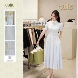 Váy dáng xòe cổ phối trắng kèm đai bọc, chất liệu mềm mát, form basic thanh lịch thời trang nữ Calie VX240