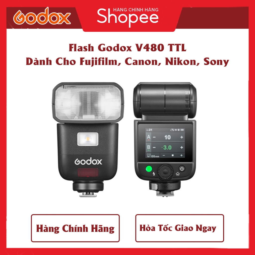 Đèn Flash Godox V480 TTL for Fujifilm, Sony, Canon, Nikon l V480 Olympus Lumix l V480 SONY - Tặng kè