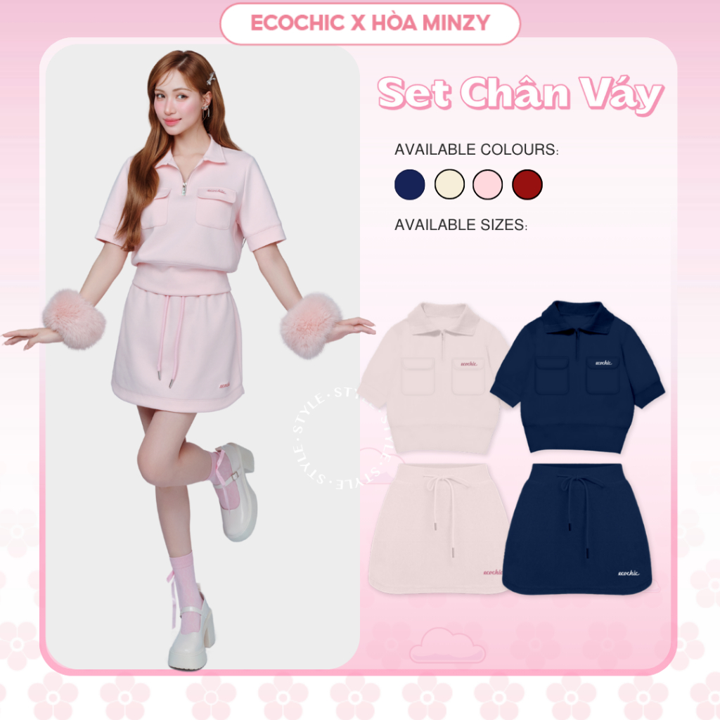 Set Bộ Váy ECOCHIC x HÒA MINZY CANDY CLOUD Áo Crop Polo Halfzip Phối Chân Váy Chất Liệu Cao Cấp Mềm Mịn Chính Hãng B168 | BigBuy360 - bigbuy360.vn
