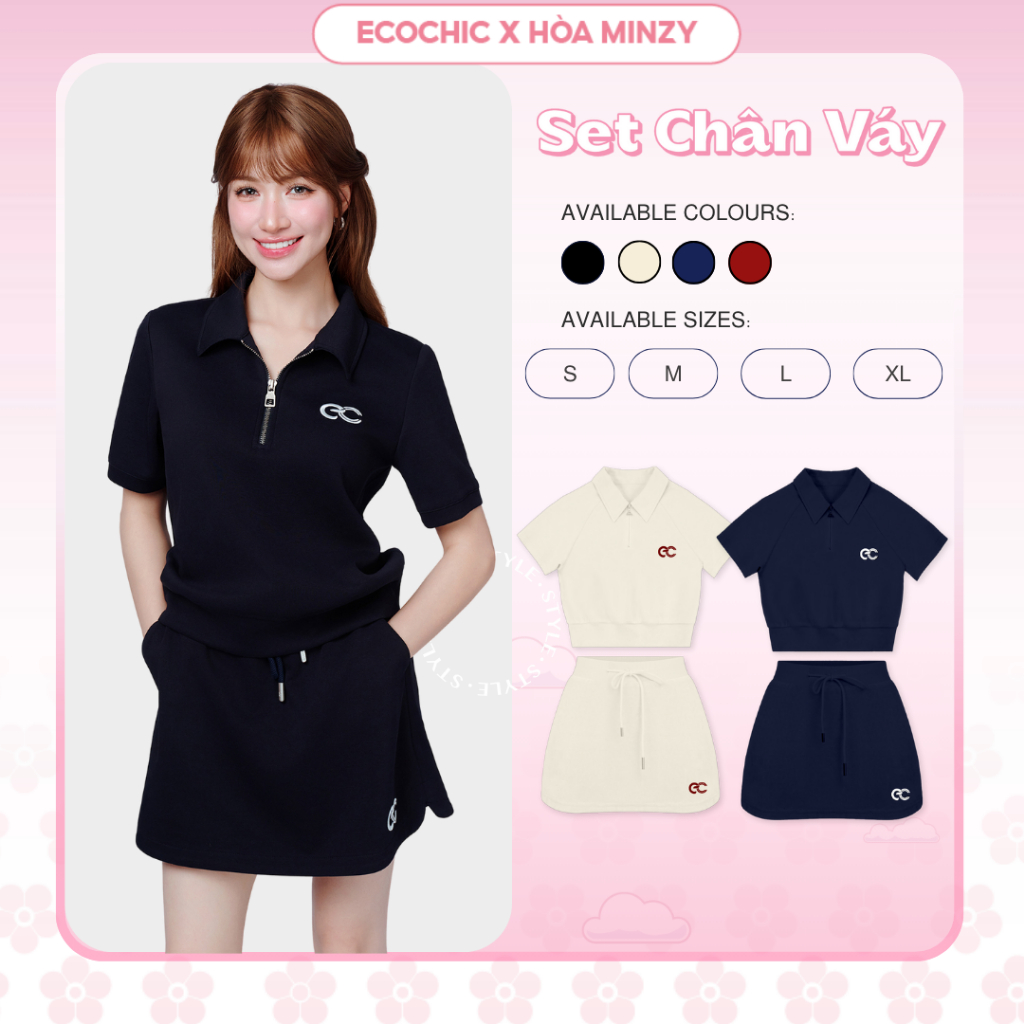 Set Bộ Váy ECOCHIC x HÒA MINZY DREAM FIT Áo Crop Polo Halfzip Phối Chân Váy Chất Liệu Cao Cấp Mềm Mịn Chính Hãng B171 | BigBuy360 - bigbuy360.vn
