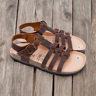 DK12 - Sandal Đế Trấu BIOLINE Official Quai Da Bò Chiến Binh Lót Pu Kem Chống Nước