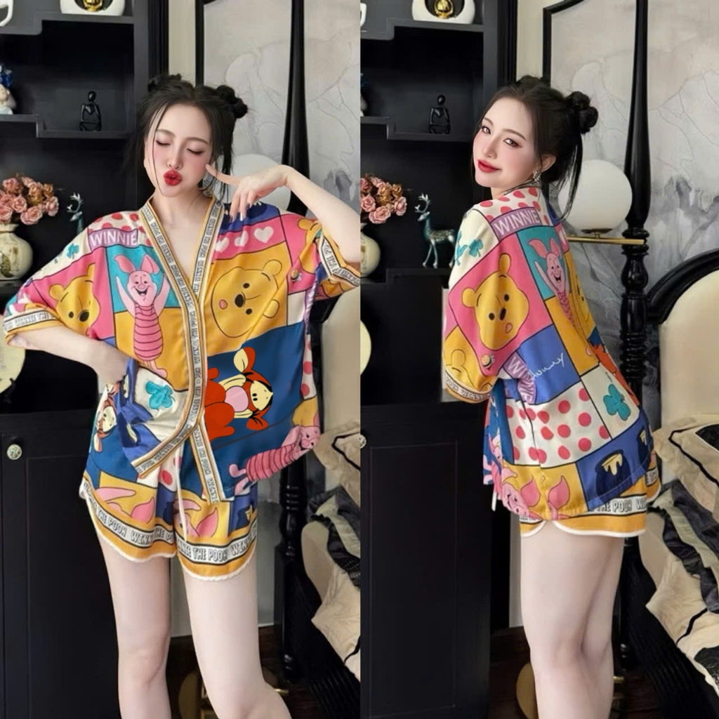 Bộ ngủ nữ pijama mặc nhà set bộ đồ ngủ pyjama Hisexy Lụa Latin Form cánh dơi cổ chữ Y P18