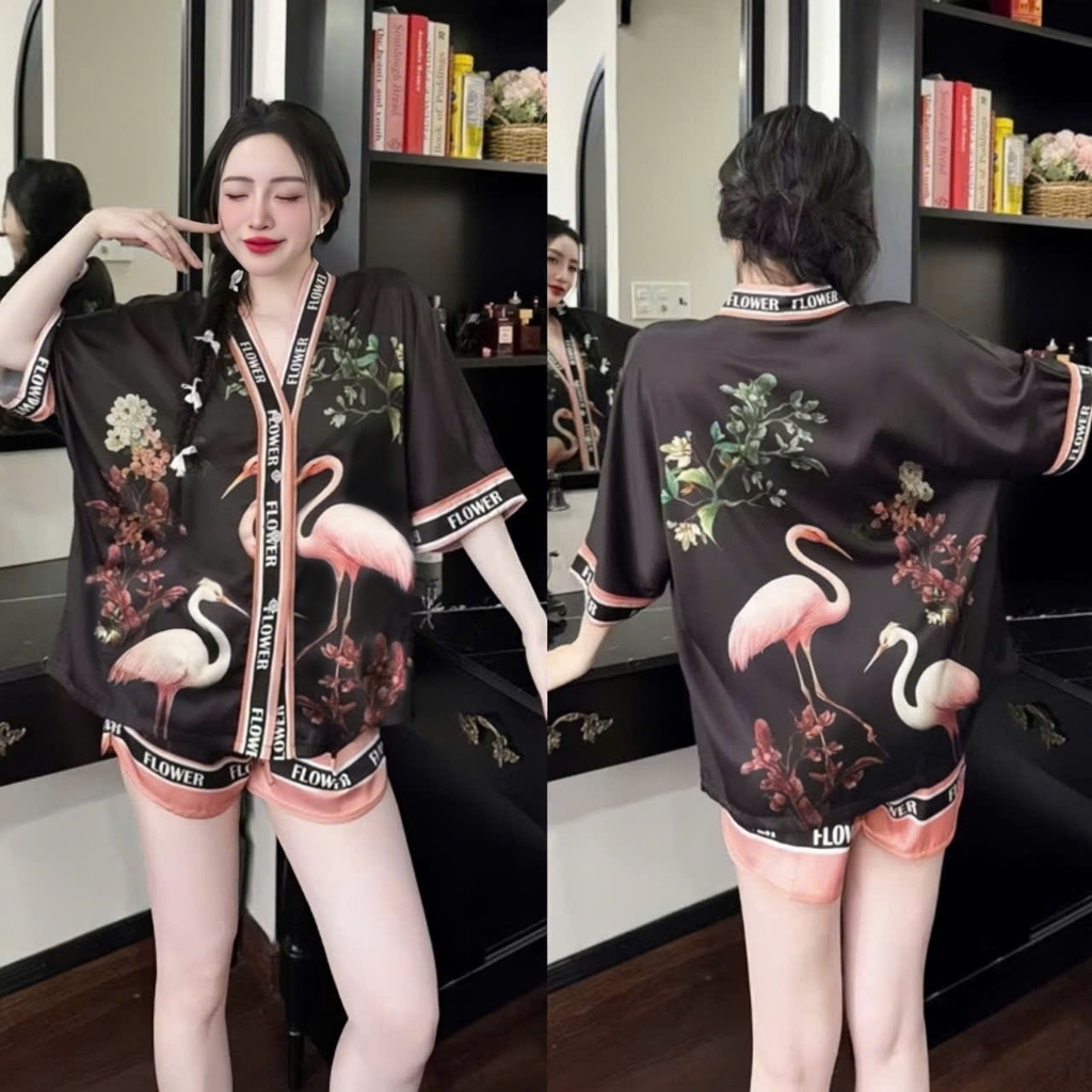 Bộ ngủ nữ pijama mặc nhà set bộ đồ ngủ pyjama Hisexy Lụa Latin Form cánh dơi cổ chữ Y P18 | BigBuy360 - bigbuy360.vn