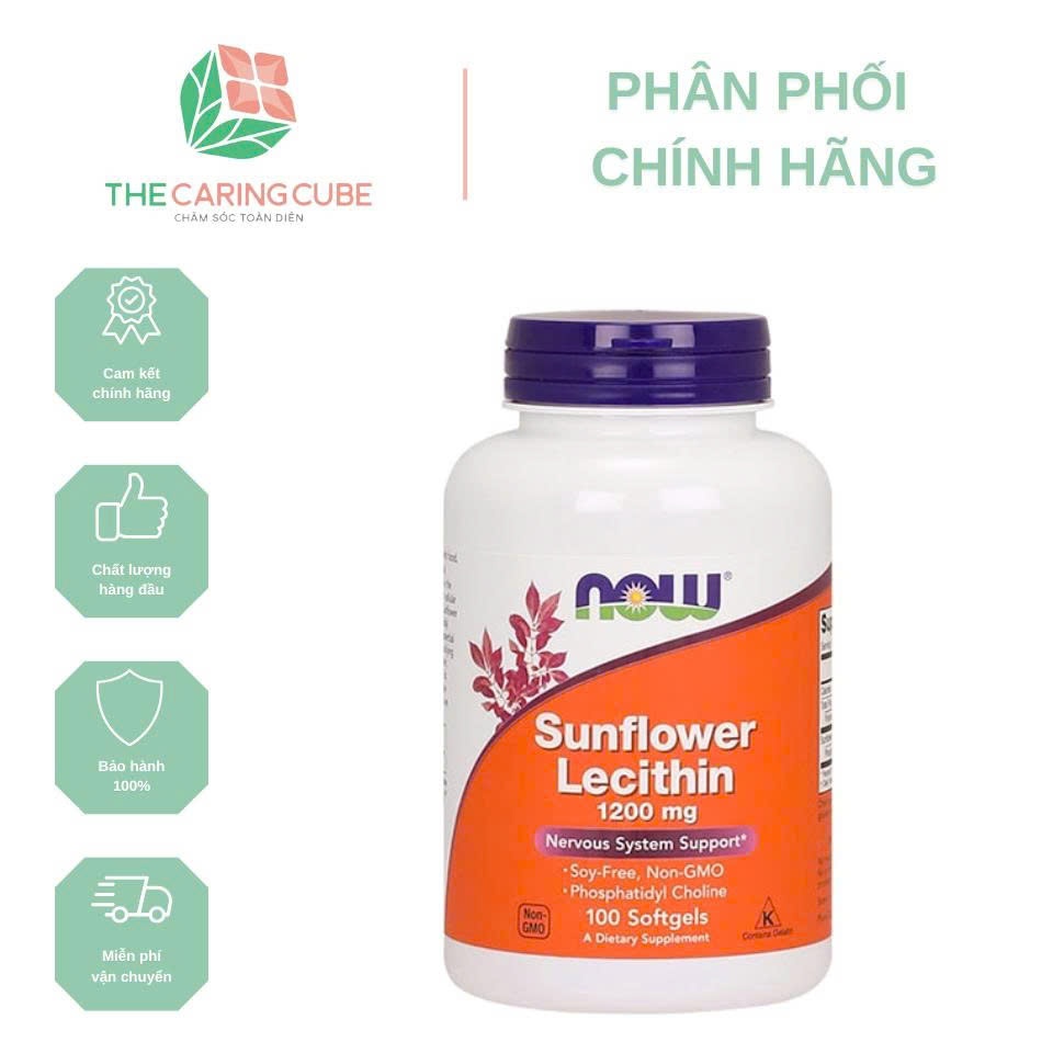Viên uống chống tắc tia sữa Sunflower Lecithin Now 1200mg 100 viên (Hàng chính hãng)_The Caring Cube