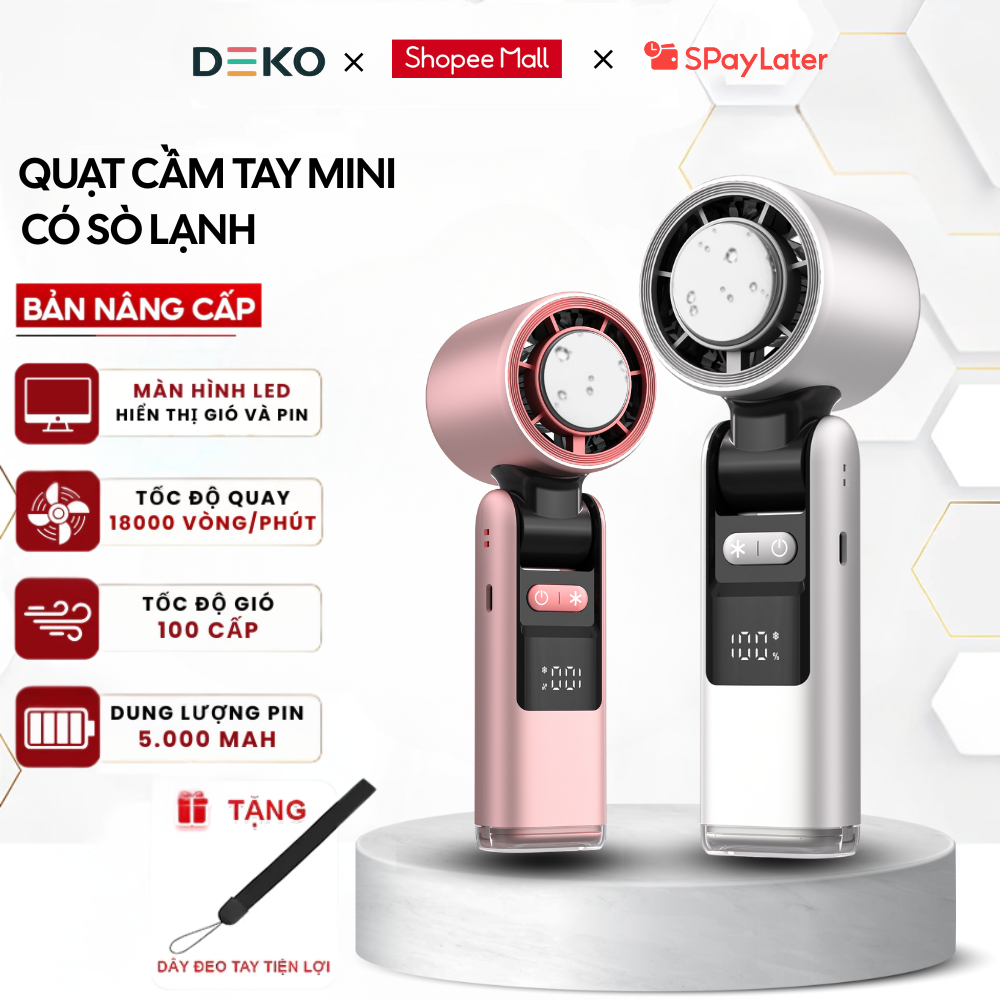 Quạt Cầm Tay Mini Dung Lượng 5000mAH Làm Mát Sò Lạnh 100 Tốc Độ Gió Gấp Gọn Tặng Kèm Dây Đeo | BigBuy360 - bigbuy360.vn