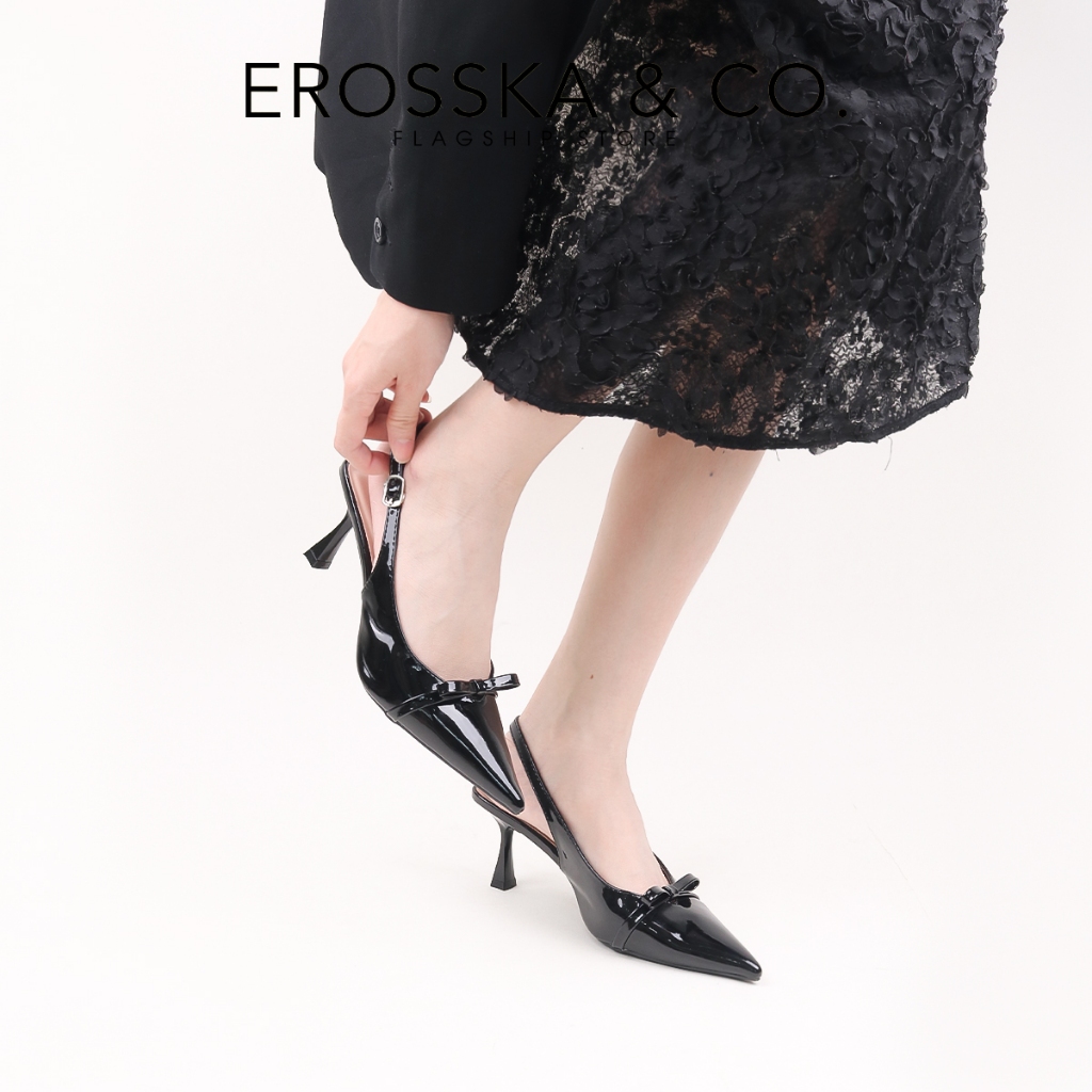 EROSSKA - Giày cao gót nữ mũi nhọn phối nơ kiểu dáng đơn giản thanh lịch màu trắng cao 8cm - EH044