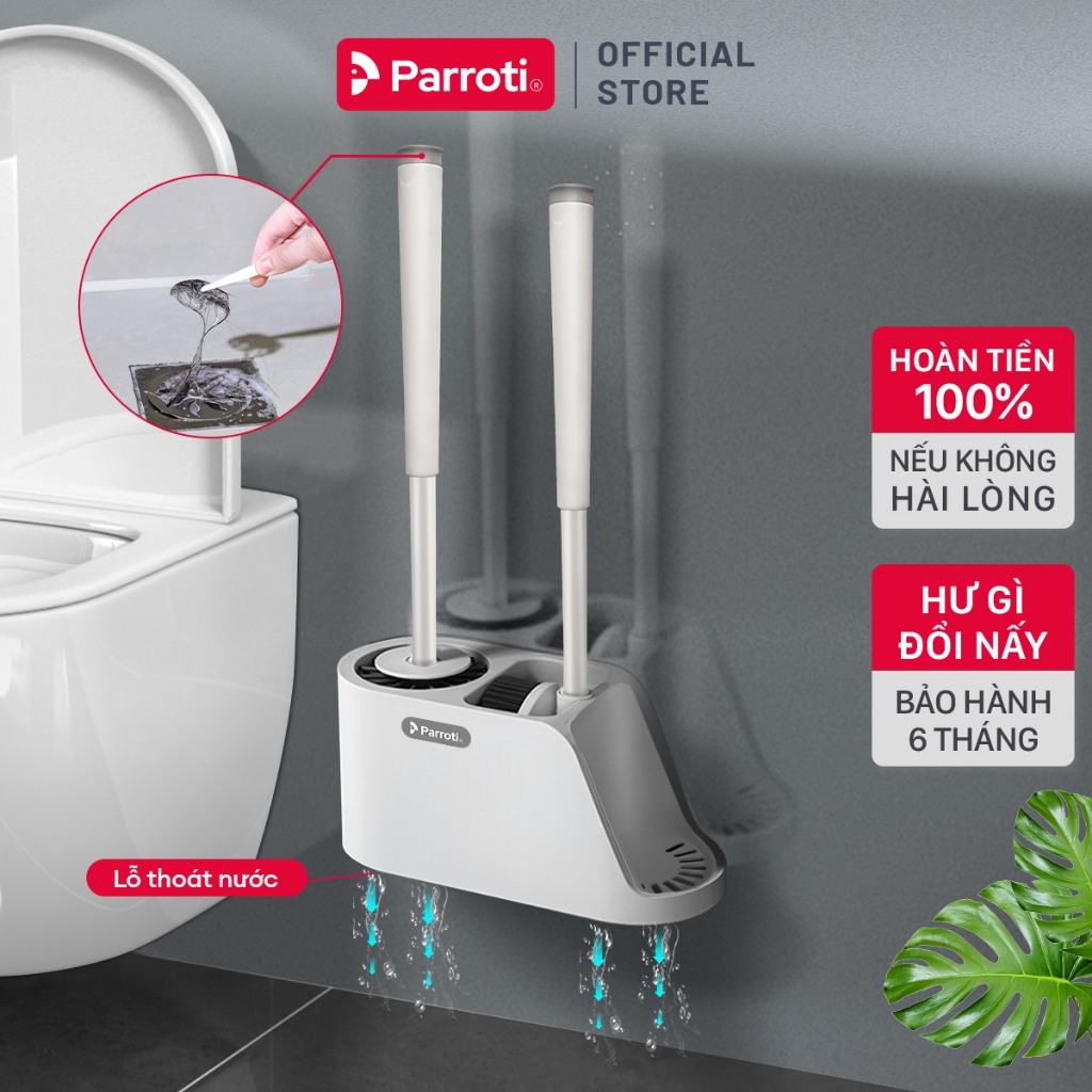 Cọ bồn cầu, cọ toilet nhà vệ sinh 3 trong 1, có thể treo tường  Parroti Silicon SL02