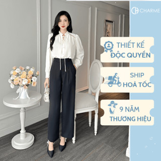  Quần suông ống đứng 4 ly Charme chất liệu chéo gold Nhật cao cấp mát nhẹ đi làm đi học 308051 