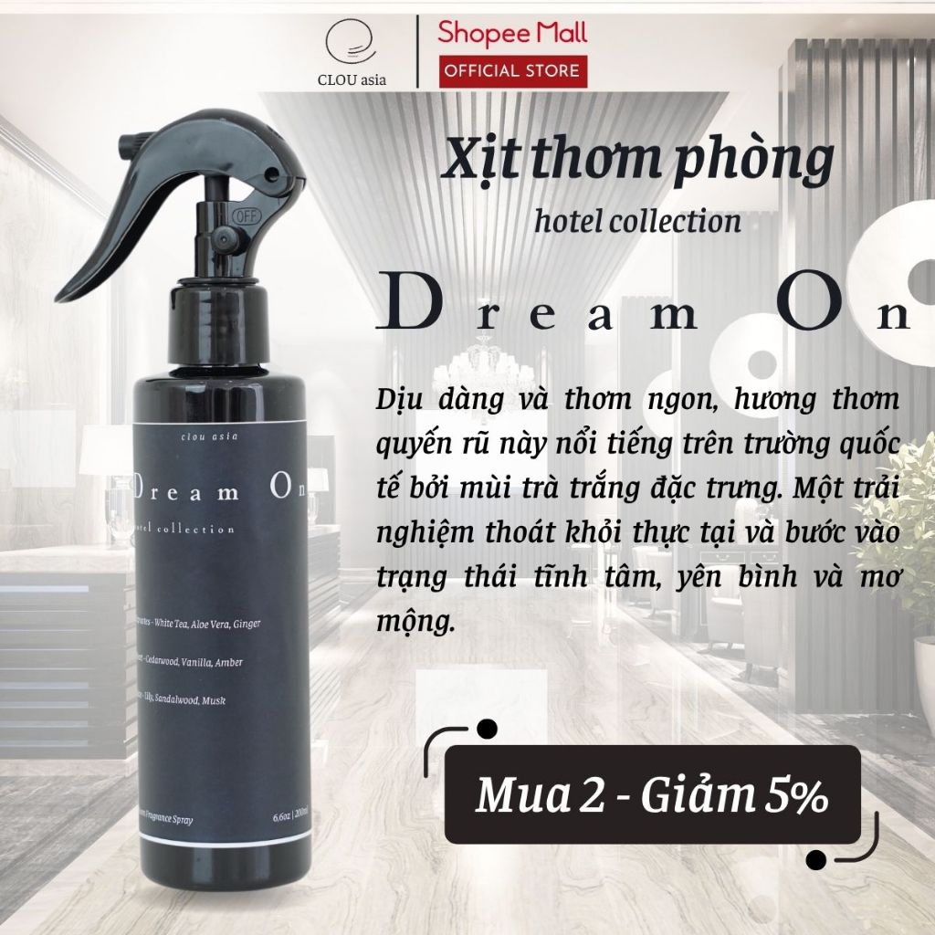 Nước Hoa Xịt Thơm Phòng Cao Cấp Hotel Collection Mùi Hương Dream On 200ml | CLOU asia