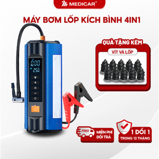 Bơm lốp kích bình ô tô 4 trong 1 Medicar 12000mAh. Tích hợp sạc dự phòng và đèn pin chiếu sáng