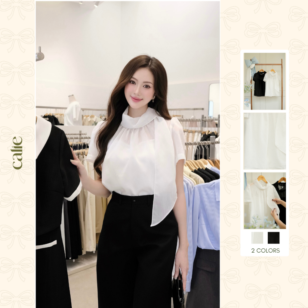 Áo tơ cách điệu cộc tay, chất liệu voan mềm mại, mỏng mát, thanh lịch thời trang nữ Calie AS323