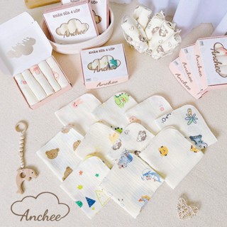 Hộp 5 Khăn Sữa 4 Lớp Anchee Chất Liệu Xô Muslin Mềm, Thấm Hút Tốt Cho Bé Sơ Sinh