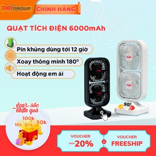 Quạt tích điện Pin Trâu 6000mAh TMD - Quạt Xoay 180°, Hoạt Động Êm Ái Tới 10 Giờ |Bảo Hành 12 Tháng