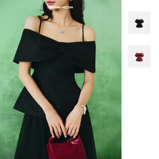  Áo Nữ Elegant Off Shoulder Bow Top Chất Vải Bố Chéo Nhung Thoải Mái WKI065 SOMEHOW 
