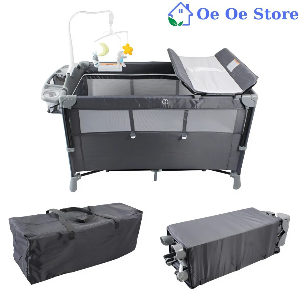 Nôi cũi vải cho bé, nôi em bé sơ sinh gấp gọn tiện lợi tặng kèm màn và đệm có bánh xe di chuyển, nôi vải đa năng gấp gọn