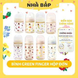 Bình sữa Green Finger hộp đơn tem phụ, núm ti 2 van thoát khí chính hãng PPSU 160ml/280ml