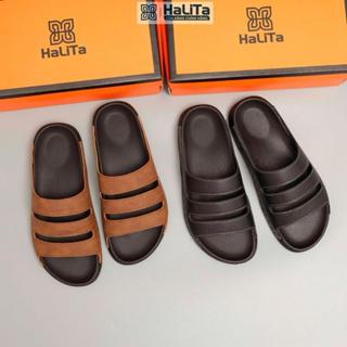 HaLiTa Dép Công Thái Học Bảng Da Bò 3 Quai Cao Cấp Đế Cao Su Vân Nhám Chống Trơn Giảm Mỏi Chân Phom Bàn Chân Việt