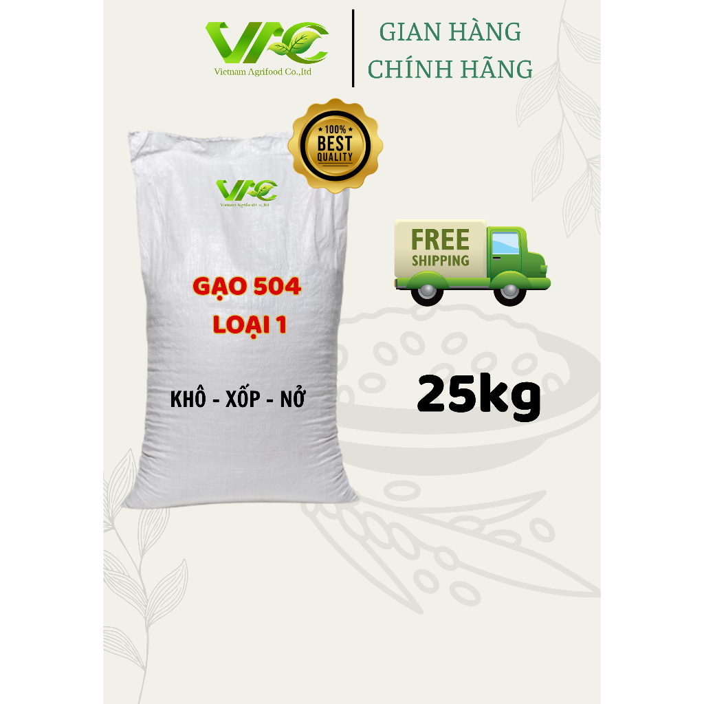 Gạo 504 loại 1 bao 25kg gạo khô, xốp, nở, ngon cơm, chất lượng, freeship
