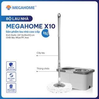 Bộ lau nhà tách nước 360 thông minh Megahome X10, tách nước sạch & bẩn tiên tiến, cây lau inox siêu nhẹ, chắc chắn