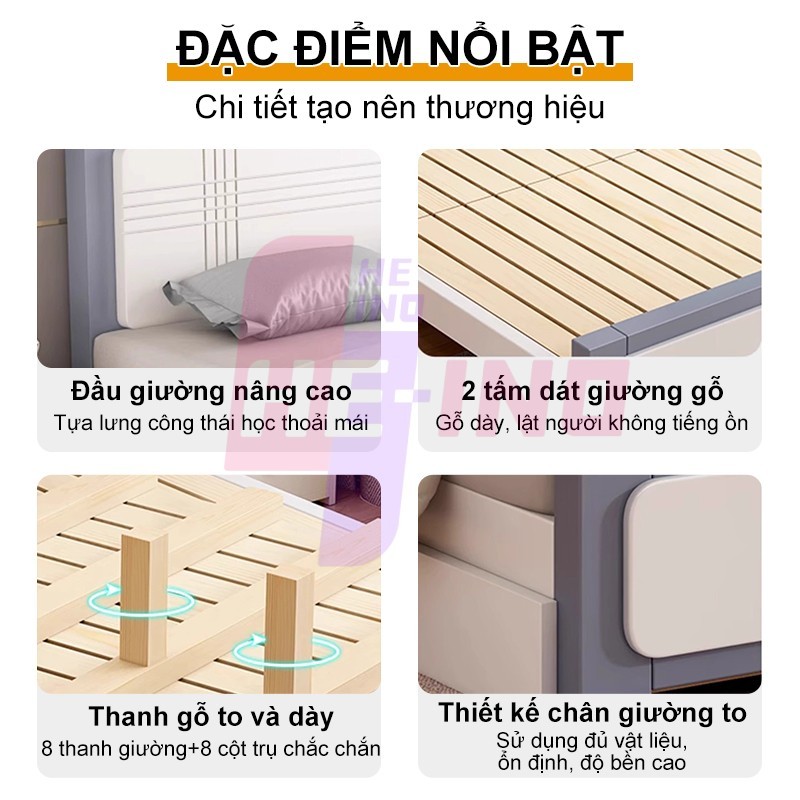 HENIO Giường gỗ tự nhiên cao cấp 1m8/1m5/1m2  thiết kế hiện đại, màu trắng sang trọng cho phòng ngủ | BigBuy360 - bigbuy360.vn