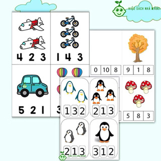 Tập làm quen với toán, tập đếm, được làm từ chất liệu giấy a4 in màu (Bộ học liệu giáo dục Montessori)